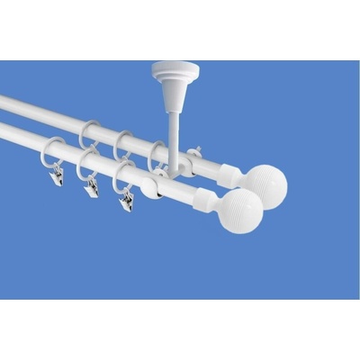OK-GarnýžeCZ Garnýž kovová dvouřadá 19mm Gabi double bílá 350 cm do stropu / kroužky s žabkou
