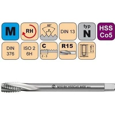NÁSTROJE CZ Závitník strojní M30 ISO2 HSSCo5 DIN 376 RSP15 - CZZ4400-M30-ISO2