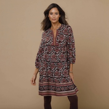 Tunika s potlačou a 3 4 blúzkovými rukávmi čokoládová