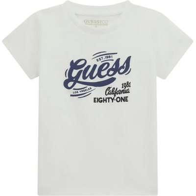 GUESS Бяла тениска за мини момче със син надпис Guess