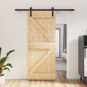 vidaXL Преплъзваща се врата 85 x 210 cm Естествено и черно (3444895)