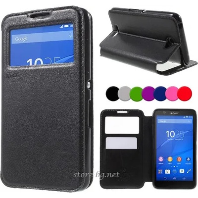 Sony Xperia E4 Window Wallet Кожен Калъф и Протектор