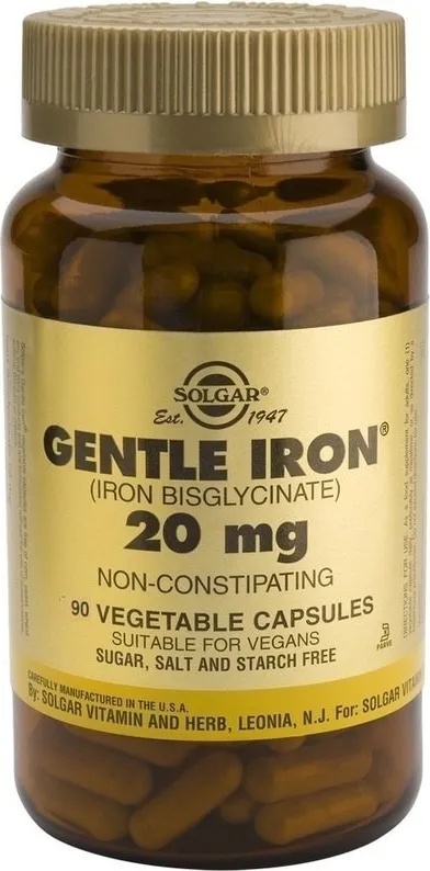 Solgar Хранителна добавка Желязо 20 мг , Solgar Gentle Iron 20mg 90vegetable caps