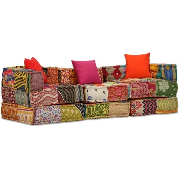 Image 1 of vidaXL 3-местен модулен пуф, пачуърк, текстил (244979)