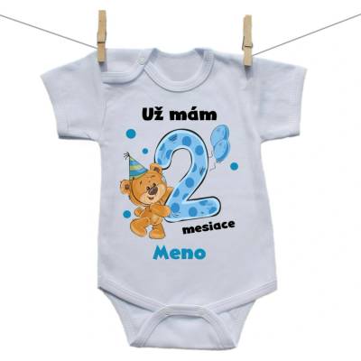 Boodyy Body s krátkym rukávom Už mám 2 mesiace s Medvedíkom a menom dieťatka Chlapec