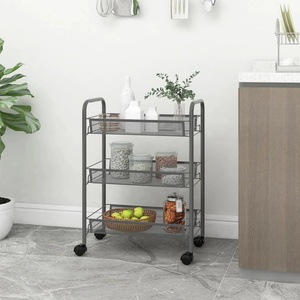 vidaXL Кухненска количка на 3 нива, сива, 46x26x64 см, желязо (336324)