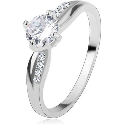 Šperky eshop zásnubní prsten stříbro 925 hladká a zirkonová linie blýskavý čirý zirkon S60.06