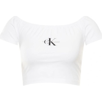 Calvin Klein SS MONOGRAM LOGO BARDOT TOP bílý