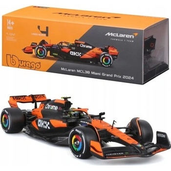 Miniature Bburago McLaren MCL38 1:24 – F1 2024 Avec Casque, Norris #4 – Modèle Diecast Pour Collectionneurs