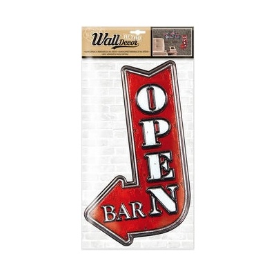 Wall decor Retro OPEN BAR - samolepiaca dekorácia 24x47 cm