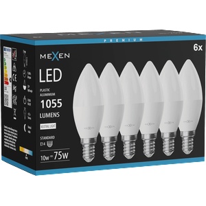 Mexen Nova 6x LED крушка E14, C37, 10W, Неутрална - 4000K, 1055 lm - L102-E14-1040-01x06 (L102-E14-1040-01x06)