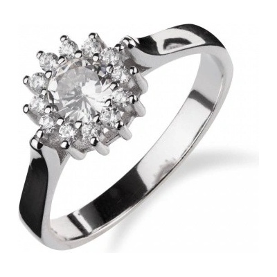 Meucci Stříbrný prsten s kulatým zirkonem a zirkony okolo SS218R