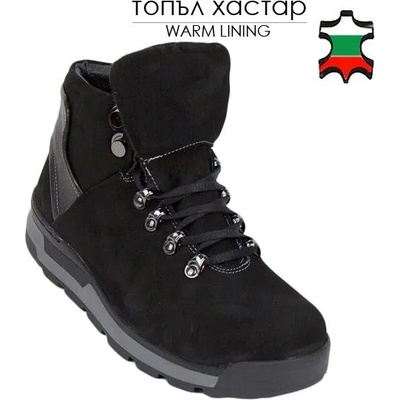 Български обувки Мъжки боти от черена естествена кожа набук 20549