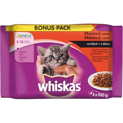 Whiskas Junior kura hovädzie jahňa králik gravy 4 x 85 g