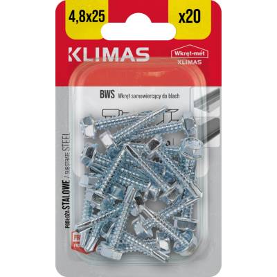 Klimas Wkret-Met 4,8x25mm - 20 ks - Skrutka samozávrtná pre kotvenie plechu do oceľového podkladu - od 2 do 7 mm 4,2 x 25 blister, BWS
