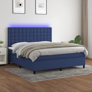 vidaXL Боксспринг легло с матрак и LED, синьо, 180x200 см, плат (3135219)