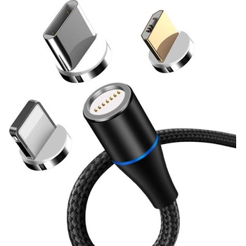 Maxlife MXUC-02 magnetický USB - Lightning + USB-C + microUSB, 2A, 1m, černý