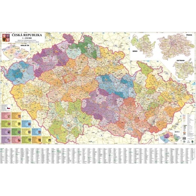 Excart Maps ČR - nástěnná administrativní mapa 200 x 140 cm Varianta: bez rámu v tubusu, Provedení: laminovaná mapa s očky