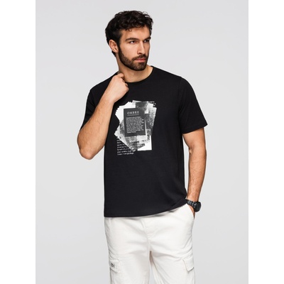 Ombre Clothing Мъжка памучна тениска с интересен печат на гърди - черна V1 OM-TSPT-0261 Ombre Clothing Ombre Clothing | Cheren | МЪЖЕ | S