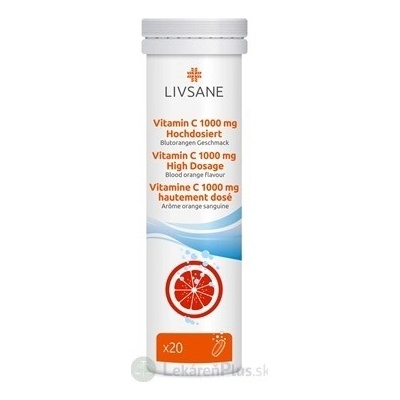 Livsane Vitamín C 1000 mg šumivé tabliety, červený pomaranč 20 ks