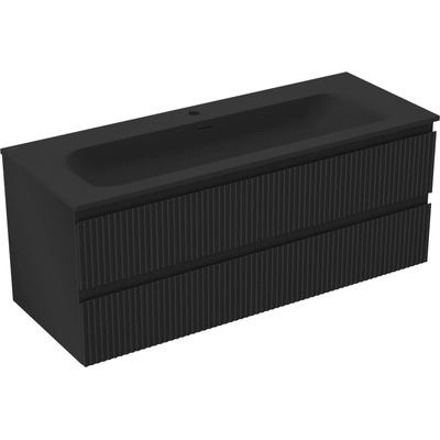Mexen Rivel шкаф за баня 120 см с мивка Vela, 2 чекмеджета, рифлен, черен мат (91A20-12047-2-BFF71-W23M71)