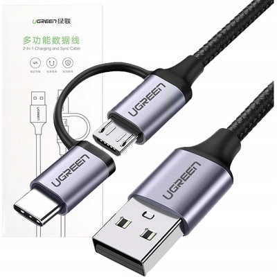 Ugreen 30875 2in1 USB - micro USB / USB Type C, 2.4A, 1m, černý