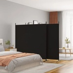 vidaXL Параван за стая, 4 панела, черен, 698x180 cм, плат (350285)
