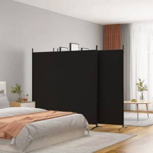 vidaXL Параван за стая, 4 панела, черен, 698x180 cм, плат (350285)