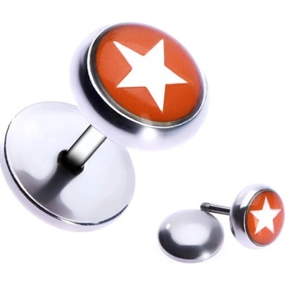 Šperky eshop ocelový fake piercing do ucha hvězda v červeném kruhu PC33.04