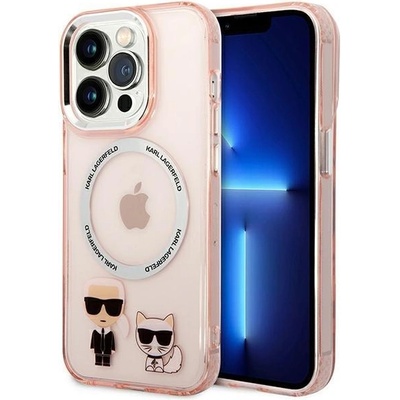 KARL LAGERFELD Кейс Karl Lagerfeld KLHMP14LHKCP за iPhone 14 Pro 6.1", твърд, розов / розов, Karl&Choupette Aluminum, съвместим с MagSafe (3666339087340)