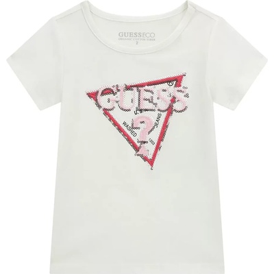 GUESS Тениска с къс ръкав в бяло за момиче с лого с пайети Guess