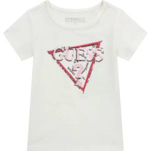 GUESS Тениска с къс ръкав в бяло за момиче с лого с пайети Guess