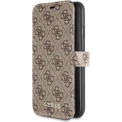 GUESS Charms Collection Booktype Case - дизайнерски кожен калъф, тип портфейл за iPhone 12, iPhone 12 Pro (кафяв)