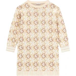 Guess Плетена зимна рокля за момиче в бежово, покрита с щампи Guess