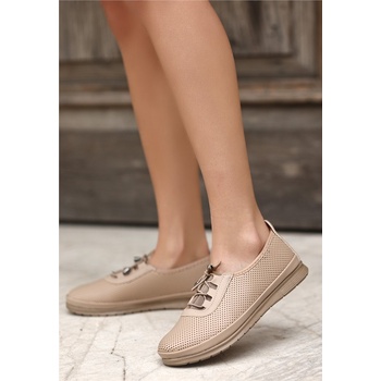 Erbil Shoes Дамски балерини с връзки - Светлобежови #371018 (371018_Бежов)