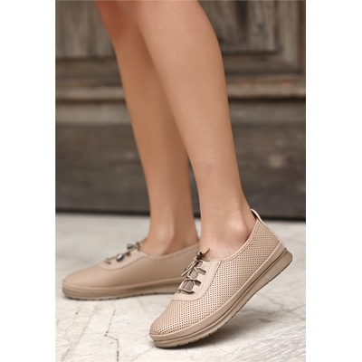 Erbil Shoes Дамски балерини с връзки - Светлобежови #371018 (371018_Бежов)