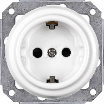 Elhard - Керамична ретро електрическа розетка за дома SCHUKO 230V без рамка, бяла (EF0087)