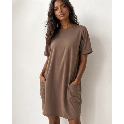 Fashionweek teplákové letné šaty s vreckami Oversized Mf403 Mocca