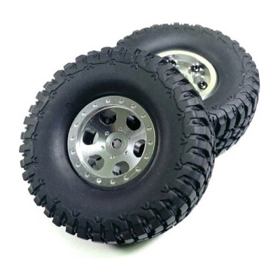 Absima Kompletní kola s 1" hliníkovými beadlock disky 7mm unašeč 2 ks stříbrné