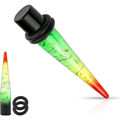Šperky eshop akrylový expander do ucha v rasta stylu průhledný proužky zlaté barvy PC19.36