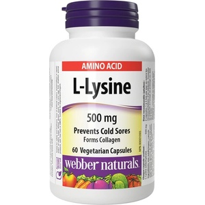 Webber Naturals L-Lysine 500 mg - Л-лизин - Имунна система, 60 капсули (3134 WN)
