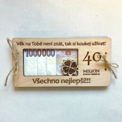 Dekorace z Česka Dárkové balení k narozeninám Milion korun, podkova a čaj Sonnentor Jubileum: 40
