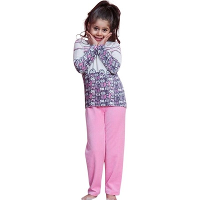 Плюшена пижама в розово и бяло със сови