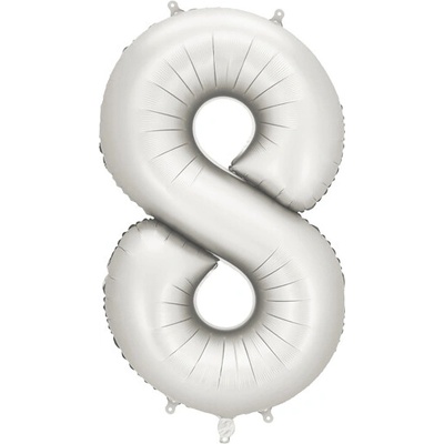 PartyDeco Balón Číslo 8 strieborný saténový 86 cm
