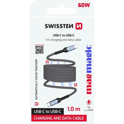 Swissten 71551010 MAGNETICKÝ DATOVÝ SAMONAVÍJECÍ USB-C / USB-C, 1m