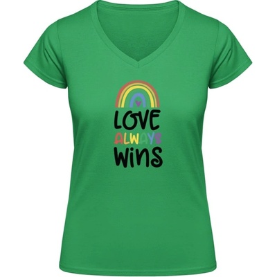 Dámske Dúhové V Tričko Nápis Love Always Wins Irish Green