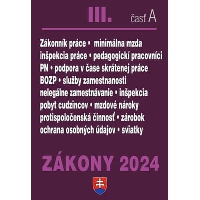 Zákony III. A / 2024 - Pracovnoprávne vzťahy a zamestnávanie