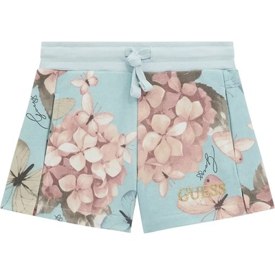Guess Памучни спортни панталони за мини момиче в ментов цвят с цветя и златист надпис Guess