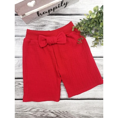 Textil EBi Kraťasy mušelín červené s mašlí