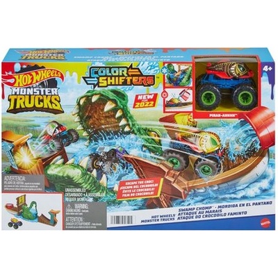 Hot Wheels Hračka Mattel Monster Truck Color Shifters Zúrivý krokodíl